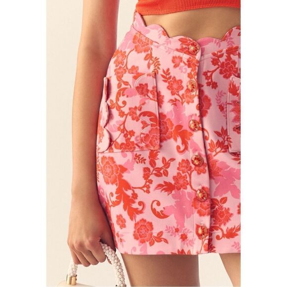 NEW Anthropologie Maeve Scalloped Button-Front Floral Pocket Skirt Size 14 - Picture 3 of 4